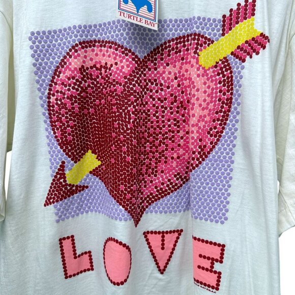 Vintage 90s Turtle Bay Graphic Tee Large Love Heart Short Sleeve New Imperfect - Picture 3 of 13